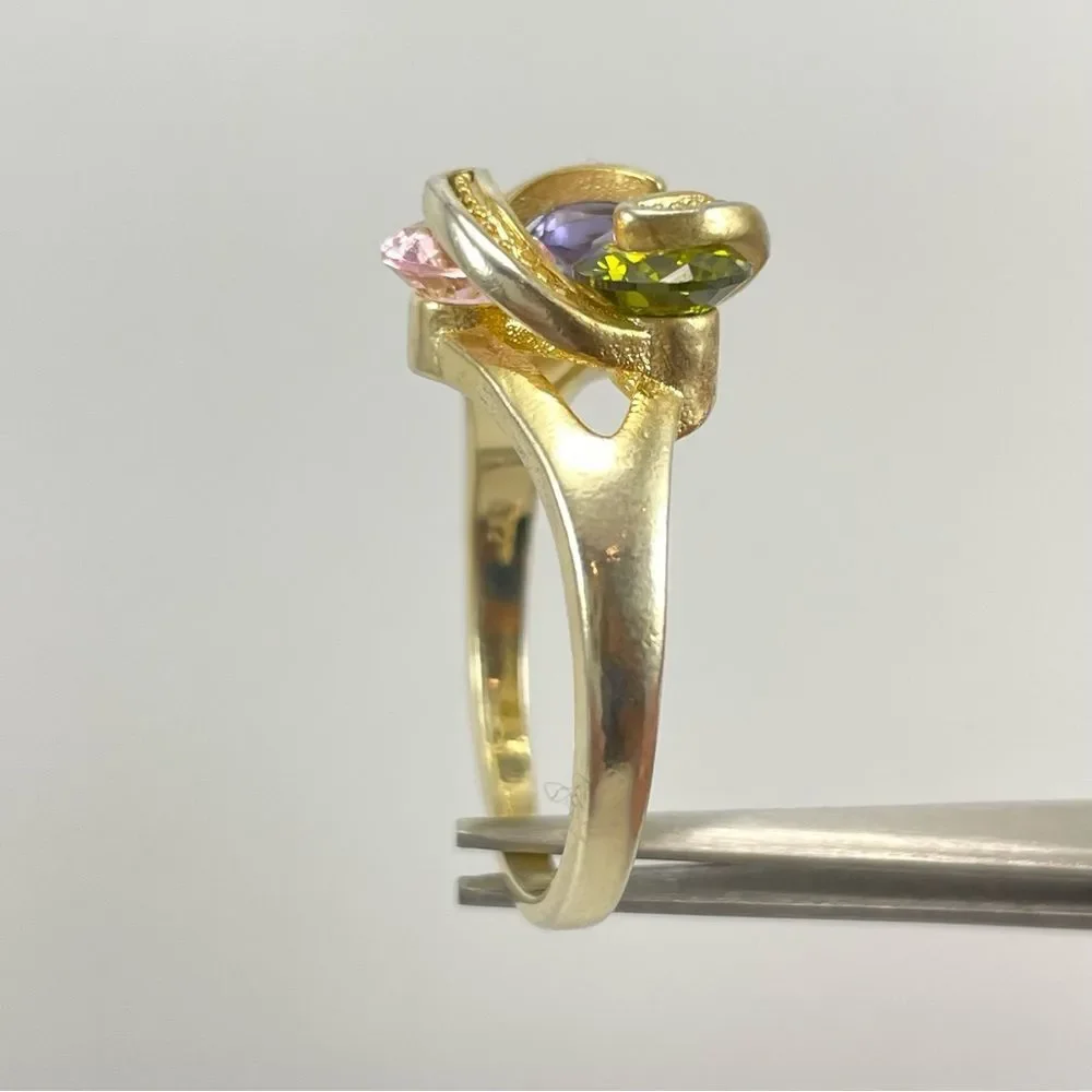 925 Sterling Silver Gold Plated Multi-Color Swarovski Crystal Gemstone Ring Sz 9